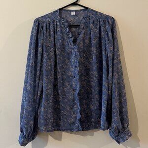 blue sheer floral blouse